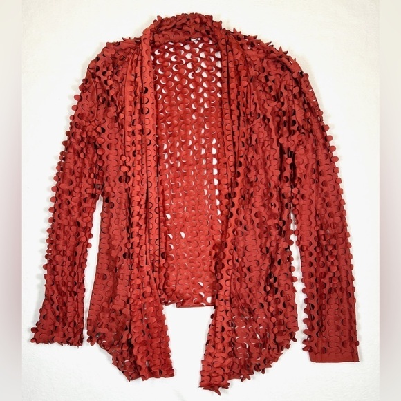 ADORE Women’s Laser-Cut Orange Draped Cardigan Avante Garde Eclectic Size Small - Picture 1 of 10